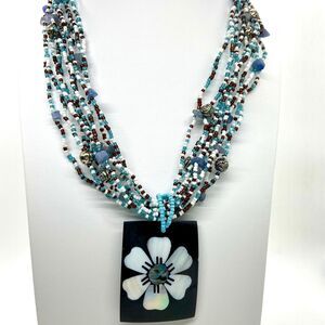 Boho Beaded Necklace with Abalone Shell, Ocean-Inspired Statement Piece